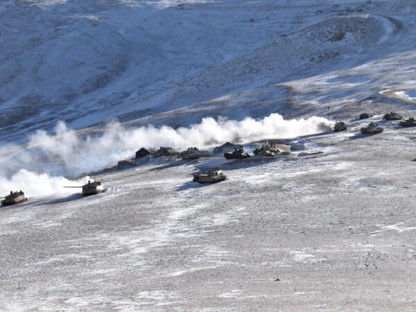 An Indian military tank sinks while crossing a river in a region bordering China, killing 5 soldiers