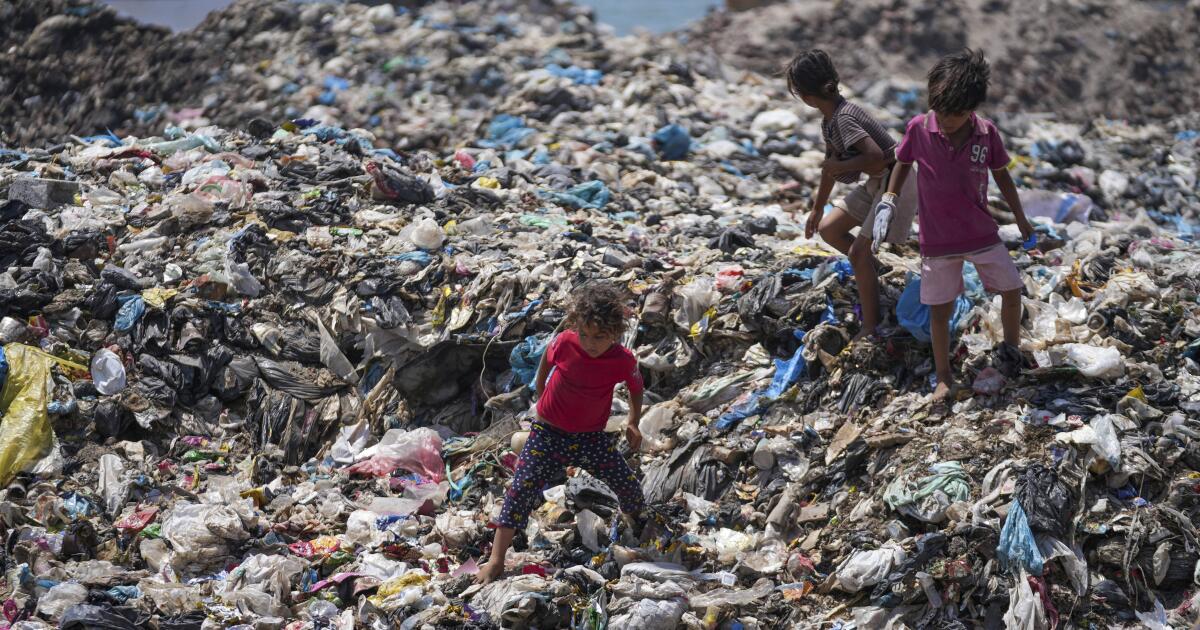 Bajo el calor abrasador del verano en Gaza, palestinos viven rodeados de aguas residuales y basura