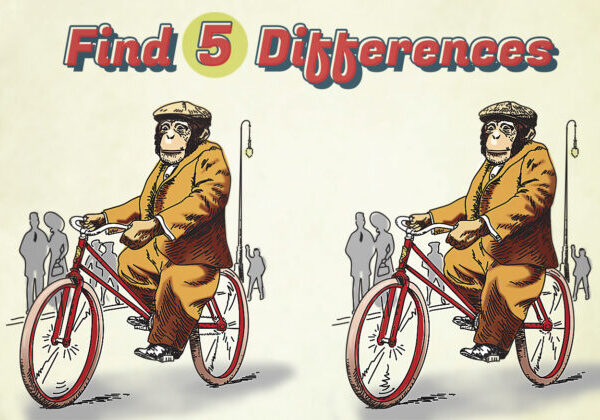 Can You Spot 5 Differences in This Cartoon of a Monkey Riding a Bicycle? Experts Only