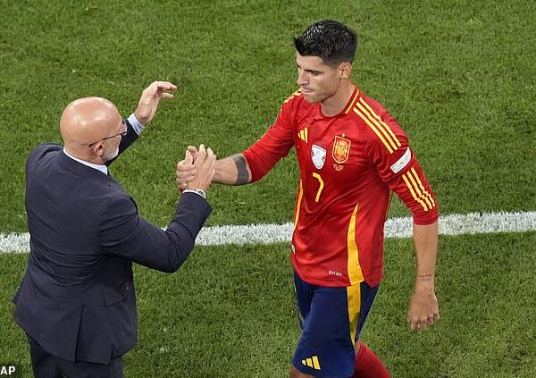 Spanish captain Alvaro Morata leaves the pitch after being replaced during the semi-final