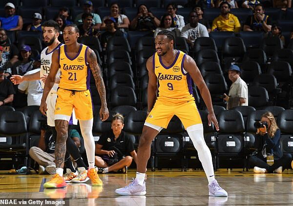 Bronny James played his first game for the Los Angeles Lakers on Saturday afternoon