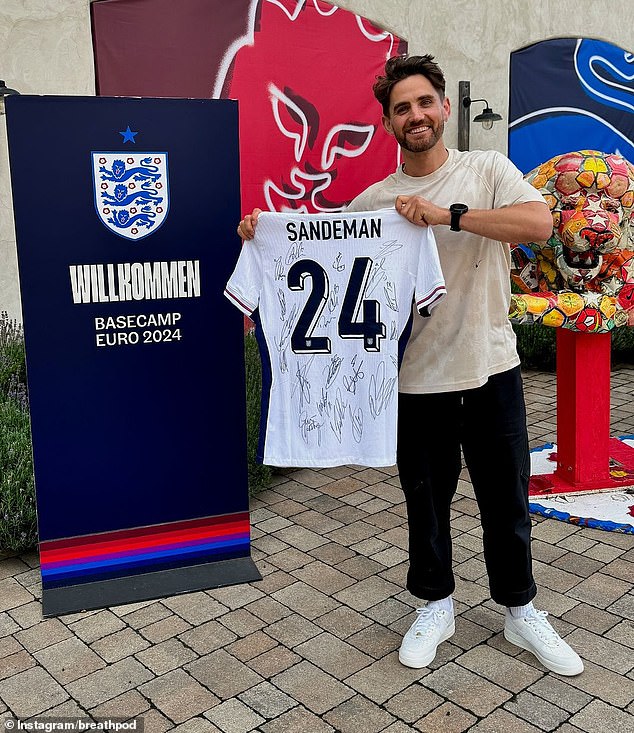 Also a DJ and bestselling author, Stuart Sandeman was with the England team in Germany last week and was given a shirt signed by the squad