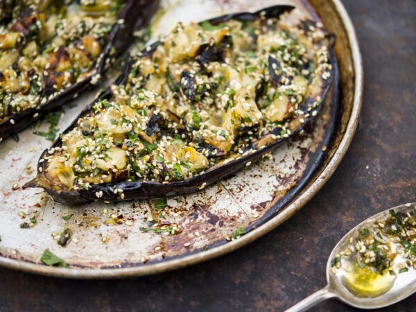 Make room on your grill for smoky charred eggplant