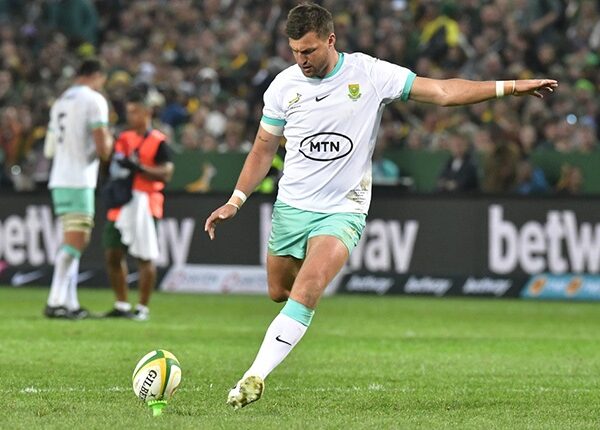 Handre Pollard kicks at goal during the first Test at Loftus (Sydney Seshibedi/Gallo Images)